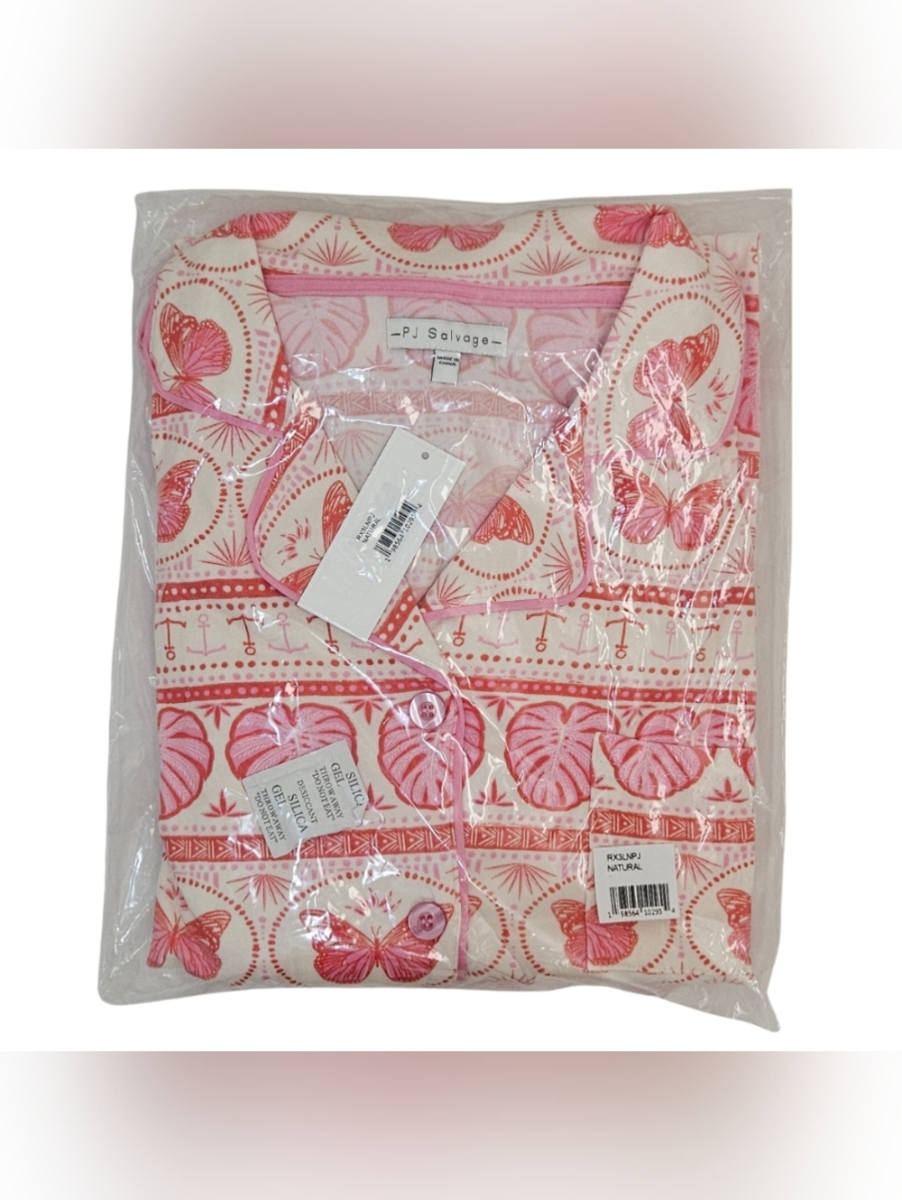 PJ Salvage Pajama Set Butterfly Boho Long Sleeve Button-Up/Pants Natural & Pink